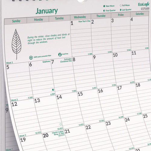 Ecologix Monthly Wall Calendar, Ecologix Artwork, 12 X 17, White/green Sheets, 12-month (jan To Dec): 2025