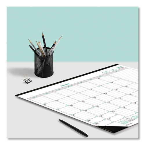 Ecologix Monthly Desk Pad Calendar, 22 X 17, White/green Sheets, Black Binding/corners, 12-month (jan To Dec): 2025