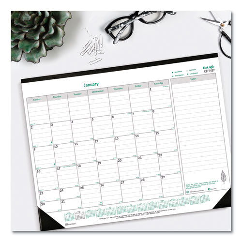 Ecologix Monthly Desk Pad Calendar, 22 X 17, White/green Sheets, Black Binding/corners, 12-month (jan To Dec): 2025