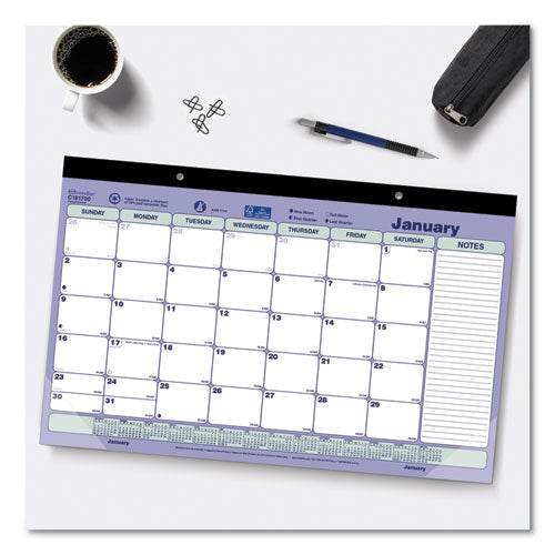 Monthly Desk Pad Calendar, 17.75 X 10.88, White/blue/green Sheets, Black Binding, Clear Corners, 12-month (jan To Dec): 2025