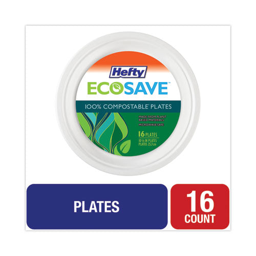 Ecosave Tableware, Plate, Bagasse, 10.13" Dia, White, 16/pack