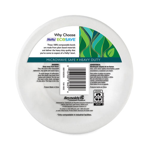 Ecosave Tableware, Bowl, Bagasse, 16 Oz, White, 25/pack