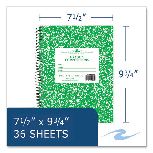 Wirebound Composition Book, 1 Subject, Manuscript Format, Green Cover, (36) 9.75 X 7.5 Sheets, 48/carton