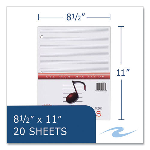 Music Filler Paper, 3-hole Punched, 8.5 X 11, Music Transcription Format, 20 Sheets/pack, 24 Packs/carton