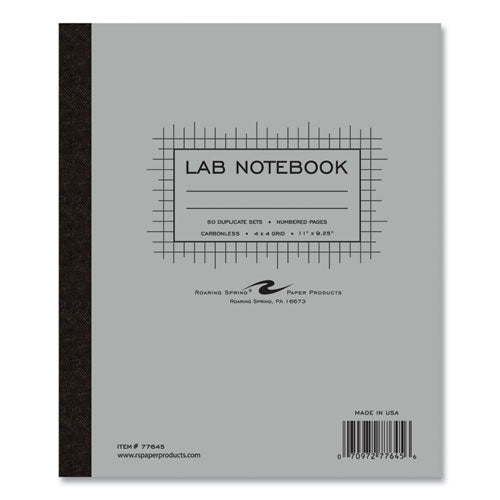 Lab And Science Carbonless Notebook, Quad Rule (4 Sq/in), Gray Cover, (100) 11x9.25 Sheets, 12/carton