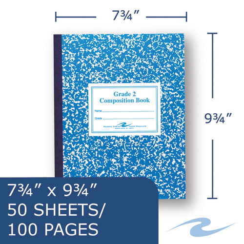 Grade School Ruled Composition Book, Grade 2 Manuscript Format, Blue Cover, (50) 9.75 X 7.75 Sheets