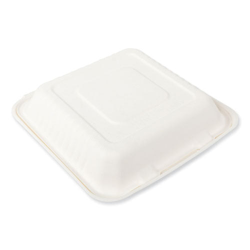 Bagasse Pfas-free Food Containers, 3-compartment, 9 X 9 X 3.19, White, Bamboo/sugarcane, 200/carton