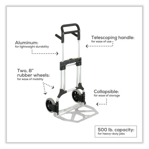 Stow-away Heavy-duty Hand Truck, 500 Lb Capacity, 23 X 24 X 50, Aluminum