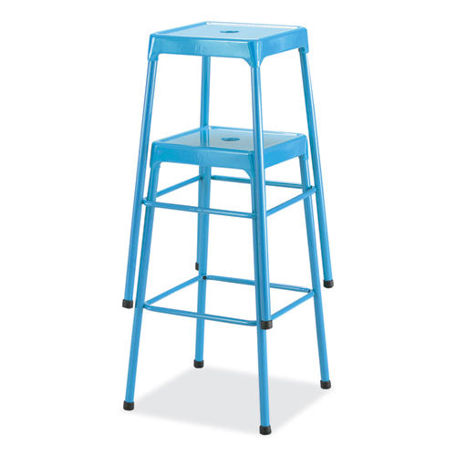 Steel Bar Stool, Backless, Supports Up To 275 Lb, 29" Seat Height, Baby Blue Seat, Baby Blue Base