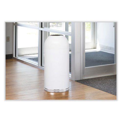 Open Top Dome Receptacle, 15 Gal, Steel, White