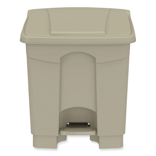 Plastic Step-on Receptacle, 8 Gal, Metal, Tan