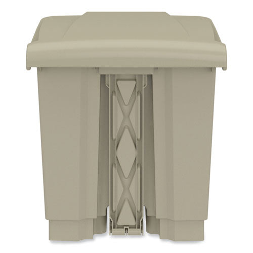 Plastic Step-on Receptacle, 8 Gal, Metal, Tan