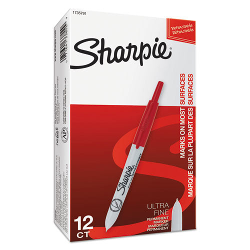 Retractable Permanent Marker, Extra-fine Needle Tip, Red