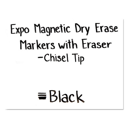 Magnetic Dry Erase Marker, Broad Chisel Tip, Black, 4/pack