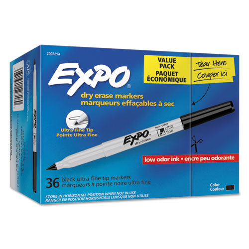 Low-odor Dry Erase Marker Office Value Pack, Extra-fine Bullet Tip, Black, 36/pack