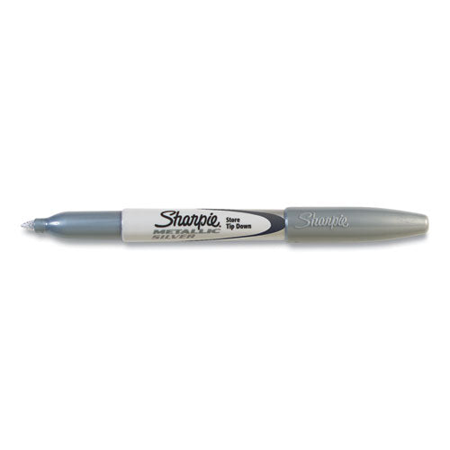 Metallic Fine Point Permanent Markers, Fine Bullet Tip, Metallic Silver, Dozen