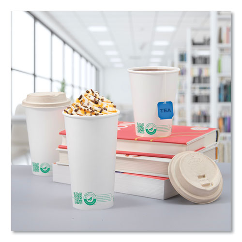 Compostable Paper Hot Cups, 16 Oz, White/green, 1,000/carton