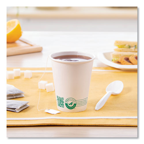 Compostable Paper Hot Cups, 8 Oz, White/green, 1,000/carton