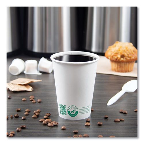 Compostable Paper Hot Cups, 12 Oz, White/green, 50/pack