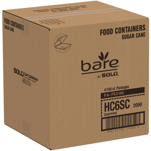 Bare Eco-forward Bagasse Hinged Lid Containers, 5.8 X 6.1 X 3.2, Ivory, Sugarcane, 400/carton