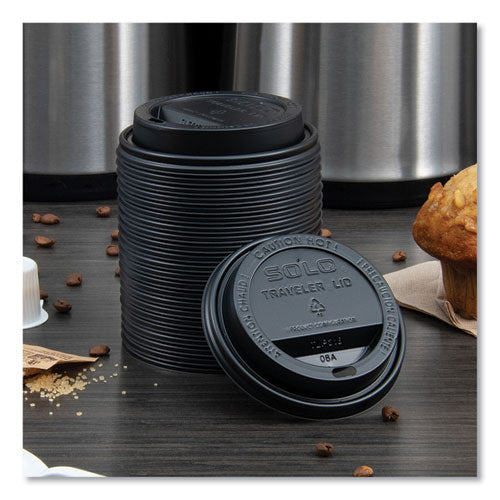 Traveler Cappuccino Style Dome Lid, Fits 10 Oz To 24 Oz Cups, Black, 100/sleeve, 10 Sleeves/carton