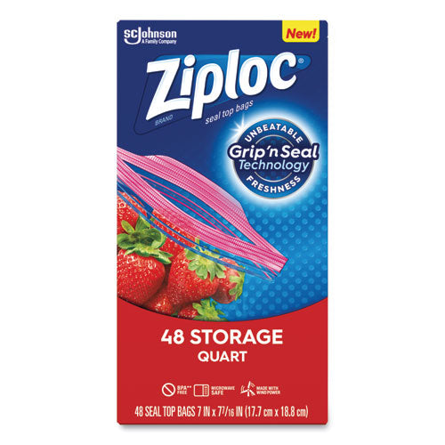 Double Zipper Storage Bags, Triple System Seal, Quart, 9.63" X 8.5", Clear, 48/box