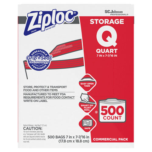 Double Zipper Storage Bags, Triple System Seal, Quart, 9.63" X 8.5", Clear, 9/carton