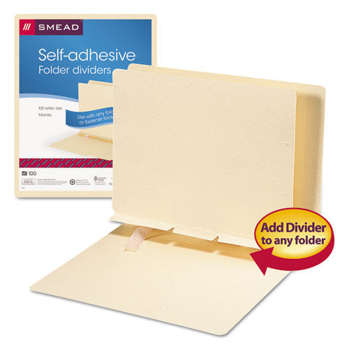 Self-adhesive Folder Dividers For Top/end Tab Folders, Prepunched For Fasteners, 1 Fastener, Letter Size, Manila, 100/box