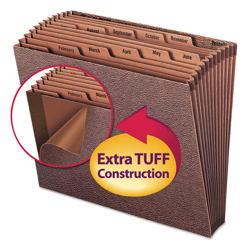 Tuff Expanding Open-top Stadium File, 12 Sections, 1/12-cut Tabs, Letter Size, Redrope