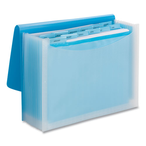 Poly Expanding Folders, 12 Sections, Cord/hook Closure, 1/6-cut Tabs, Letter Size, Teal/clear