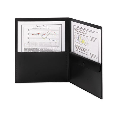 Poly Two-pocket Folder With Snap Closure Security Pocket, 100-sheet Capacity, 11 X 8.5, Black, 5/pack