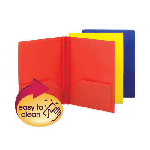 Poly Two-pocket Folder With Fasteners, 130-sheet Capacity, 11 X 8.5, Assorted, 6/pack