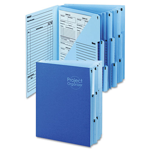 10-pocket Project Organizer With Indexed Tabs (1-10), 10 Sections, Unpunched, 1/3-cut Tabs, Letter Size, Lake Blue/navy Blue