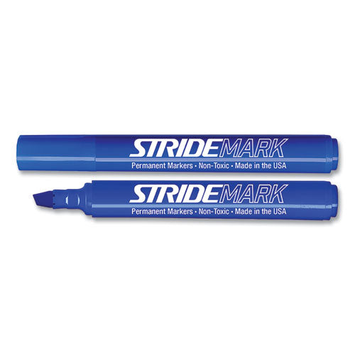 Stridemark Tank Permanent Marker, Broad Chisel Tip, Blue, 12/pack