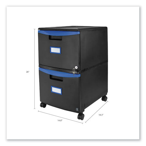 Two-drawer Mobile Filing Cabinet, 2 Legal/letter-size File Drawers, Black/blue, 14.75" X 18.25" X 26"