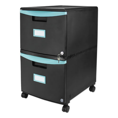 Two-drawer Mobile Filing Cabinet, 2 Legal/letter-size File Drawers, Black/teal, 14.75" X 18.25" X 26"