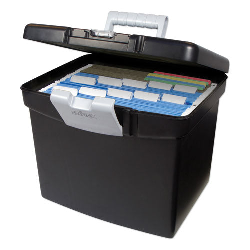 Portable File Box With Large Organizer Lid, Letter Files, 13.25" X 10.88" X 11", Black