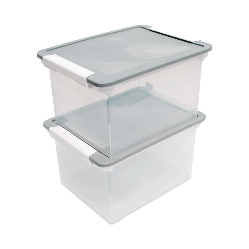 Portable File Tote With Locking Handles, Letter/legal Files, 18.5" X 14.25" X 10.88", Clear/silver