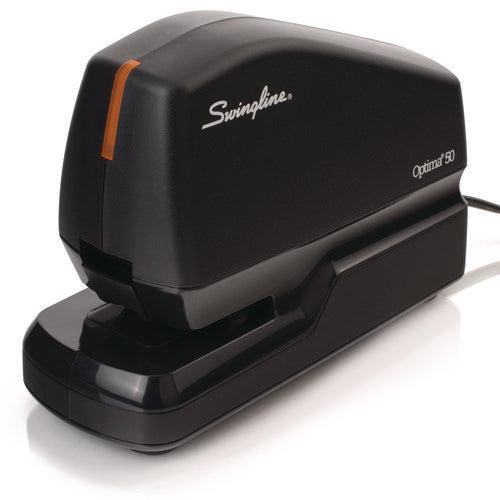 Optima 50 Electric Stapler, 50-sheet Capacity, Black/orange