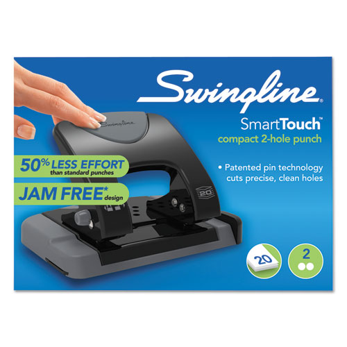 20-sheet Smarttouch Two-hole Punch, 9/32" Holes, Black/gray