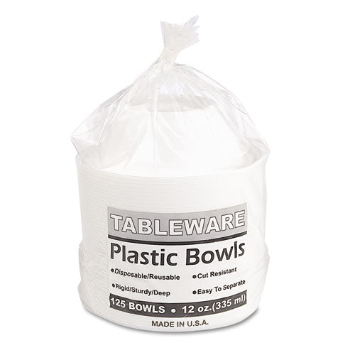 Plastic Dinnerware, Bowl, 12 Oz, White, 125/pack