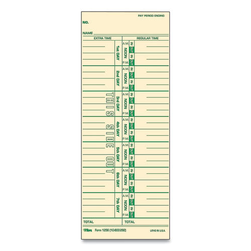 Time Clock Cards, Replacement For 10-800292, One Side, 3.5 X 9, 500/box