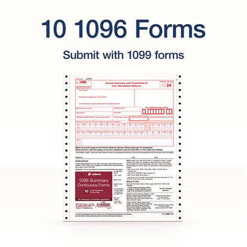 2-part 1096 Continuous Feed Tax Forms, Fiscal Year: 2024, Two-part Carbonless, 8 X 11, 10 Forms Total