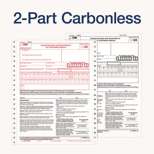 2-part 1096 Continuous Feed Tax Forms, Fiscal Year: 2024, Two-part Carbonless, 8 X 11, 10 Forms Total