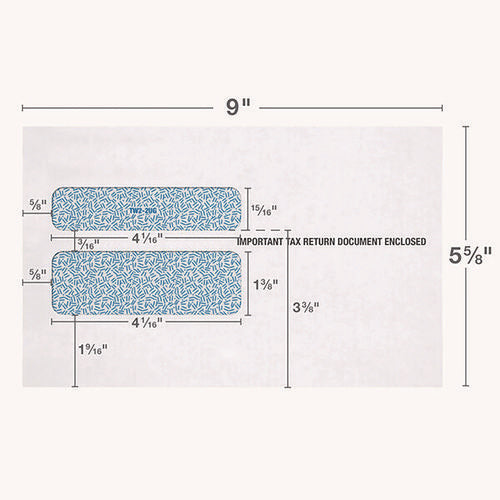 W-2 Gummed Seal Double-window Envelopes, Commercial Flap, Gummed Closure, 5.63 X 9, White, 24/pack