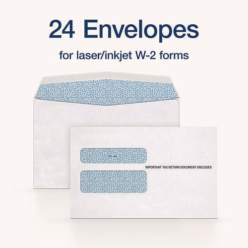 W-2 Gummed Seal Double-window Envelopes, Commercial Flap, Gummed Closure, 5.63 X 9, White, 24/pack