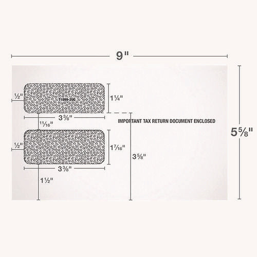 1099 Double Window Envelope, Commercial Flap, Gummed Closure, 5.63 X 9, White, 24/pack