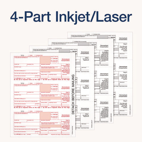 4-part 1099-nec Tax Form Kit With Security Envelopes And Tax Forms Helper, 2024, 8.5 X 3.5, 3 Forms/sheet, 24 Forms Total
