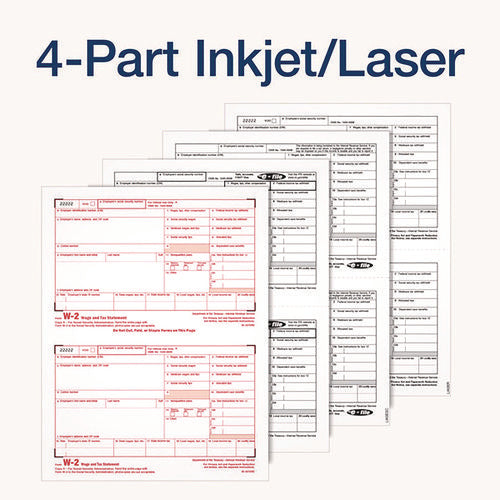 4-part W-2 Tax Forms With Tax Forms Helper, Fiscal Year: 2024, Four-part Carbonless, 8.5 X 5.5, 2 Forms/sheet, 50 Forms Total
