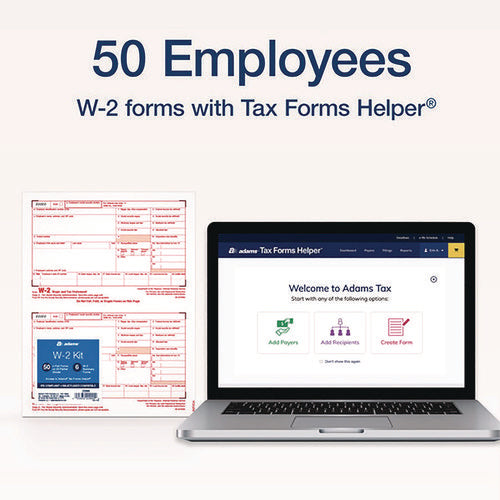 4-part W-2 Tax Forms With Tax Forms Helper, Fiscal Year: 2024, Four-part Carbonless, 8.5 X 5.5, 2 Forms/sheet, 50 Forms Total